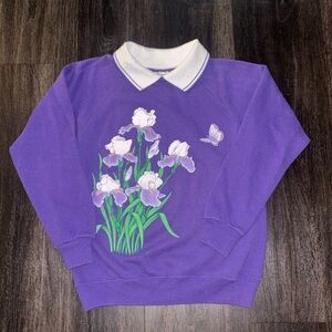 VTG Hanes Floral Butterfly Collared Sweater Women S Purple USA Made Grandmacore